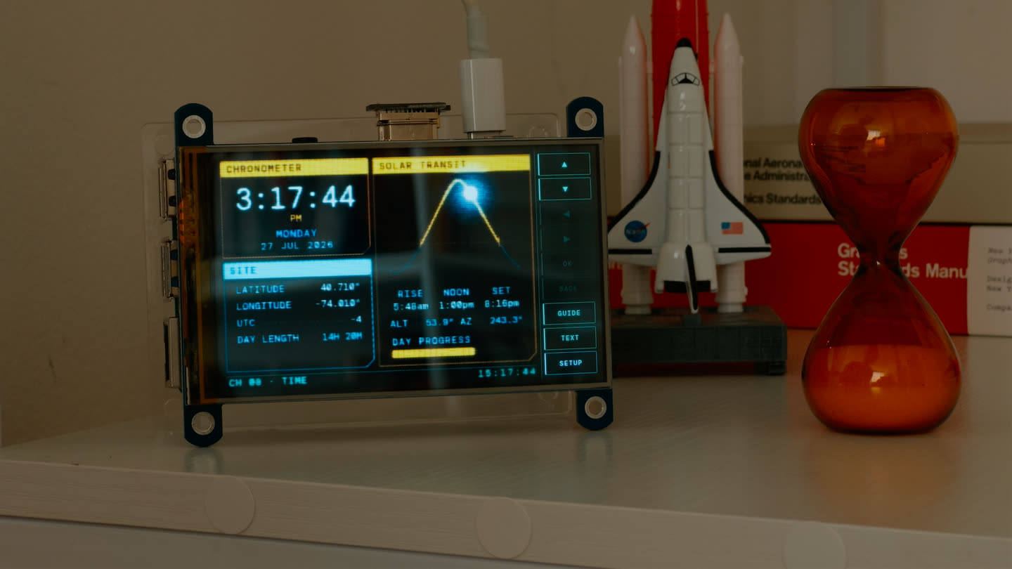 Time channel showing a chronometer and the solar transit