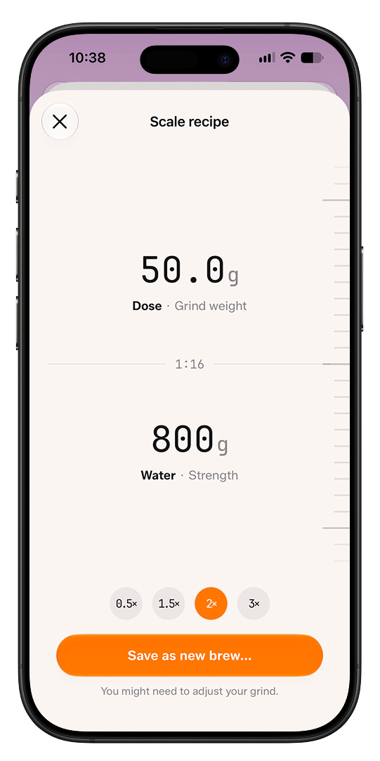 Tazzina screen for scaling a brew to twice the dose and water at the same ratio